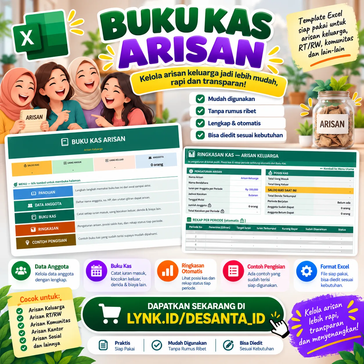 Preview Buku Kas Arisan Excel Praktis